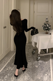 Elegant Long - Sleeve Cream Wrap Mermaid Maxi Dress