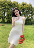 Charming Halter Neck White Bodycon Midi Dress