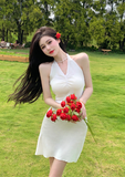 Charming Halter Neck White Bodycon Midi Dress