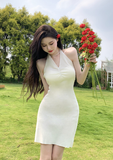 Charming Halter Neck White Bodycon Midi Dress