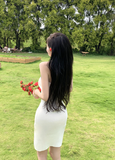 Charming Halter Neck White Bodycon Midi Dress