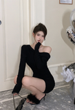 Stylish Off - Shoulder Black Ruched Bodycon Mini Dress