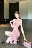 Charming One - Shoulder Blush Ruffled Lace Mini Dress