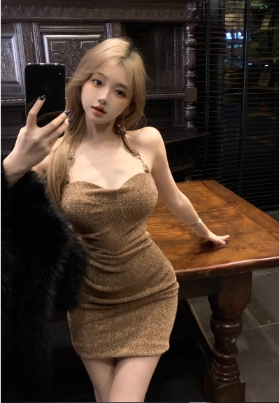 Gorgeous Sparkling Gold Halter Neck Ruched Mini Dress