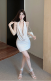Elegant Cowl - Neck Ivory Textured Bodycon Dress
