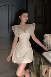 Elegant V - Neck White Sparkle Mini Dress with Mesh Wings