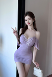 Stylish Halter Neck Black Mini Dress with Butterfly Embroidery
