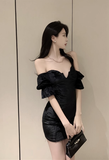 Stylish Off - Shoulder Black Shimmery Bodycon Mini Dress