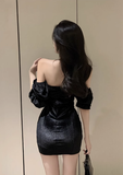 Stylish Off - Shoulder Black Shimmery Bodycon Mini Dress