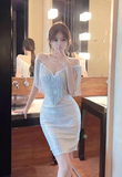 Stylish V - Neck Shimmery Silver Fringe Bodycon Dress