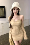 Stylish Off - Shoulder Beige Lace Bodycon Mini Dress