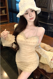 Stylish Off - Shoulder Beige Lace Bodycon Mini Dress