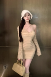 Stylish Off - Shoulder Beige Lace Bodycon Mini Dress