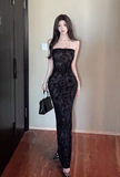 Stylish Tube - Top Black Jacquard Bodycon Gown for Parties