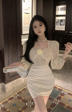 Graceful Ivory Dress with Lace - up Bodice and Satin Skirt