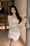 Graceful Ivory Dress with Lace - up Bodice and Satin Skirt