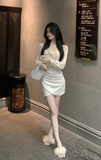Graceful Ivory Dress with Lace - up Bodice and Satin Skirt