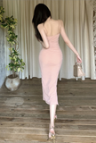 Delicate Blush Sling Dress with Floral Embellishments