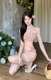 Delicate Blush Sling Dress with Floral Embellishments