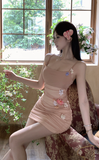 Delicate Blush Sling Dress with Floral Embellishments