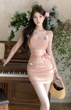 Delicate Blush Sling Dress with Floral Embellishments