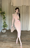 Delicate Blush Sling Dress with Floral Embellishments