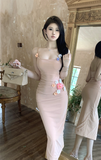 Delicate Blush Sling Dress with Floral Embellishments
