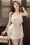 Elegant White One - shoulder Dress with Ruffled Details