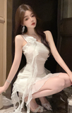 Elegant White One - shoulder Dress with Ruffled Details