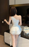 Elegant White One - shoulder Dress with Ruffled Details