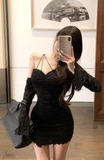 Stylish Beige Long - sleeved Dress with Intricate Lace Patterns