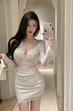 Exquisite Off - White Dress with Lace - up Bodice and Asymmetric Skirt