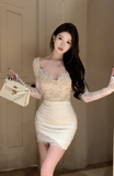 Exquisite Off - White Dress with Lace - up Bodice and Asymmetric Skirt