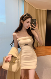 Elegant Off - Shoulder White Bodycon Dress with Furry Trim
