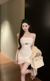 Elegant Off - Shoulder White Bodycon Dress with Furry Trim