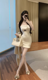 Elegant Off - Shoulder White Bodycon Dress with Furry Trim