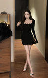 Elegant Black Bodycon Dress with Delicate Lace Trim Detail
