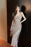 Stylish Sleeveless Bodycon Dress with Shiny Grid Detailing