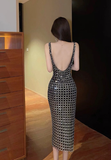 Stylish Sleeveless Bodycon Dress with Shiny Grid Detailing