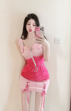 Stylish Sling Denim Dress with Pink Gradient and Buckle Accents