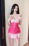 Stylish Sling Denim Dress with Pink Gradient and Buckle Accents