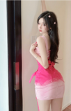 Stylish Sling Denim Dress with Pink Gradient and Buckle Accents
