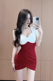 Stylish Color - Block Bodycon Dress with Ruched Detail