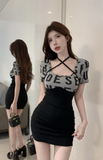 Stylish Bodycon Mini Dress with Letter Print and Halter Design