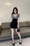Stylish Bodycon Mini Dress with Letter Print and Halter Design
