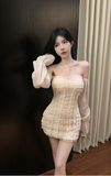 Elegant Off - Shoulder Mini Dress with Ruffled Corset Detail