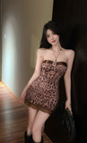 Stylish Leopard - Print Strapless Mini Dress with Lace Trim