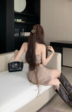 Stylish Halter Neck Mini Dress with Ruched Design and Belt Detail