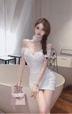 Elegant Off - the - Shoulder Sling Mini Dress in Pure White