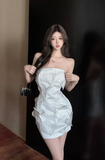 Elegant Strapless Mini Dress with 3D Petal - like Embellishments